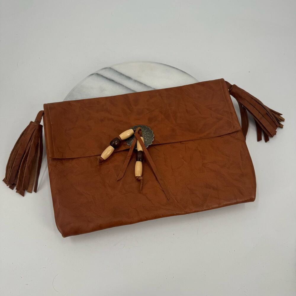 Handmade western large leather clutch bag